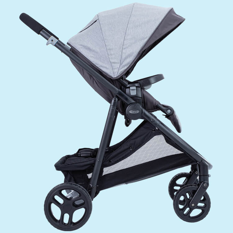 Side angle of Graco Time2Grow pushchair with adjustable calf support