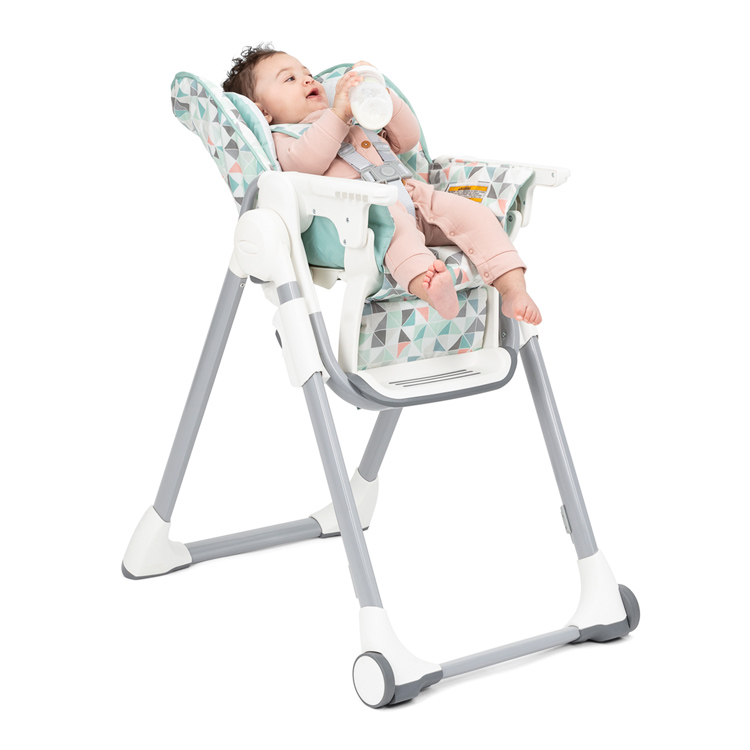 Baby sitting and reclining in Graco's Swift Fold highchair