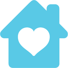 Blue illustration of a house with a heart in it